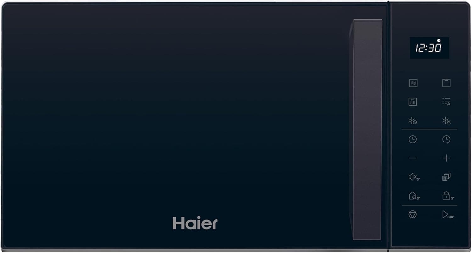 Haier Série 2 HAMGI23S2STB micro-ondas com grill, 23 L, potência de 900 W, potência de brilho 1000 W, 6 níveis de potência, 6 funções, interface tátil, 8 auto-menus, preto