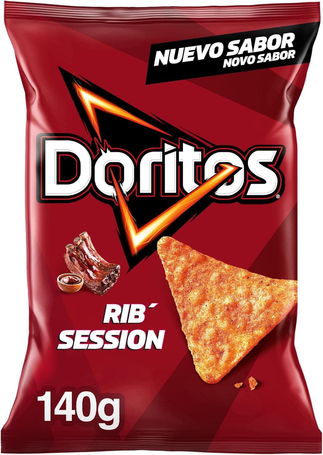Doritos Rib Session, natas com sabor a churrasco, 140 gramas