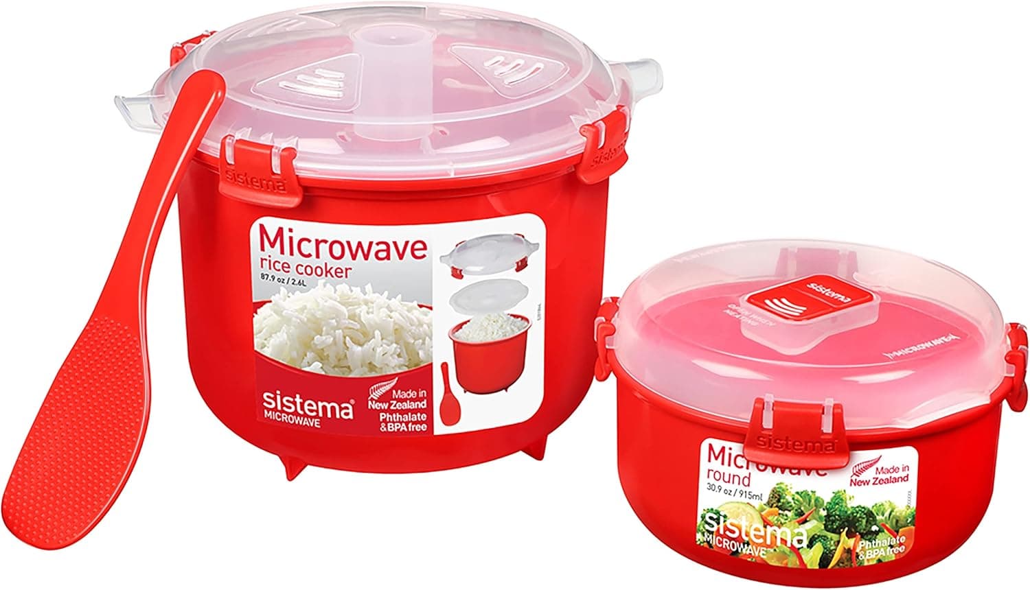 Sistema Microondas | Conjunto de panela para arroz 2,6 L e recipiente redondo para alimentos 915 ml sem BPA