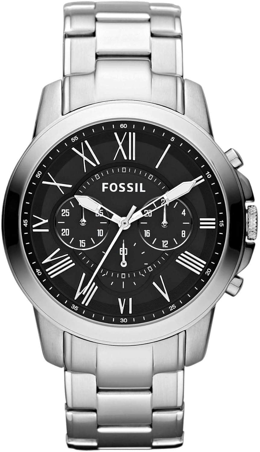 Relógio Fossil Grant para homem, movimento cronógrafo de quartzo com bracelete em pele e aço inoxidável