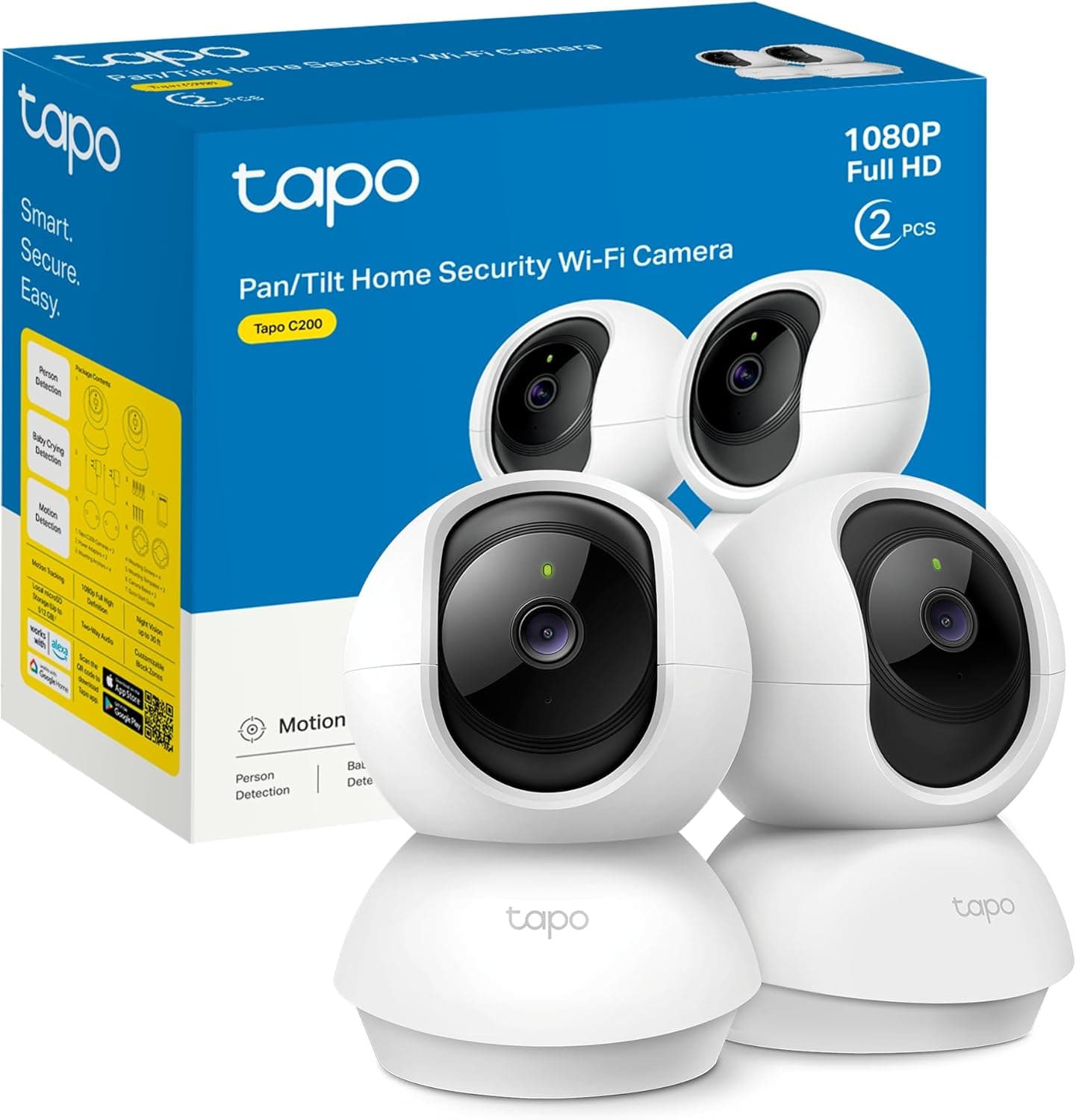 Tapo C200P2 - Câmara IP Wi-Fi 360° câmara de vigilância FHD 1080p, visão noturna, notificações em tempo real, suporta cartão SD, deteção de movimento, controlo remoto, compatível com Alexa