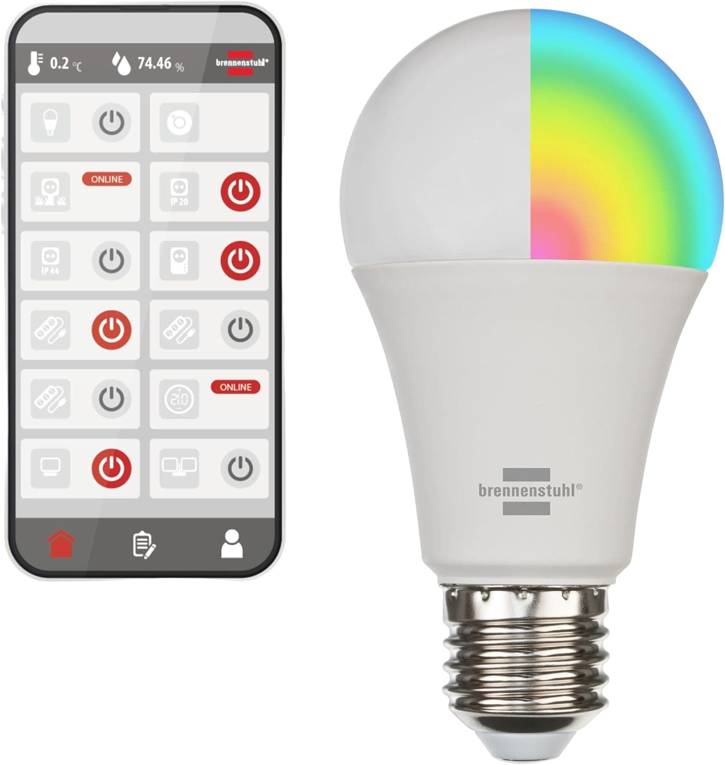 Brennenstuhl Connect WiFi LED Bulb SB 800 E27 | Lâmpada LED inteligente compatível com Alexa e Google Assistant 810 lm 9 W