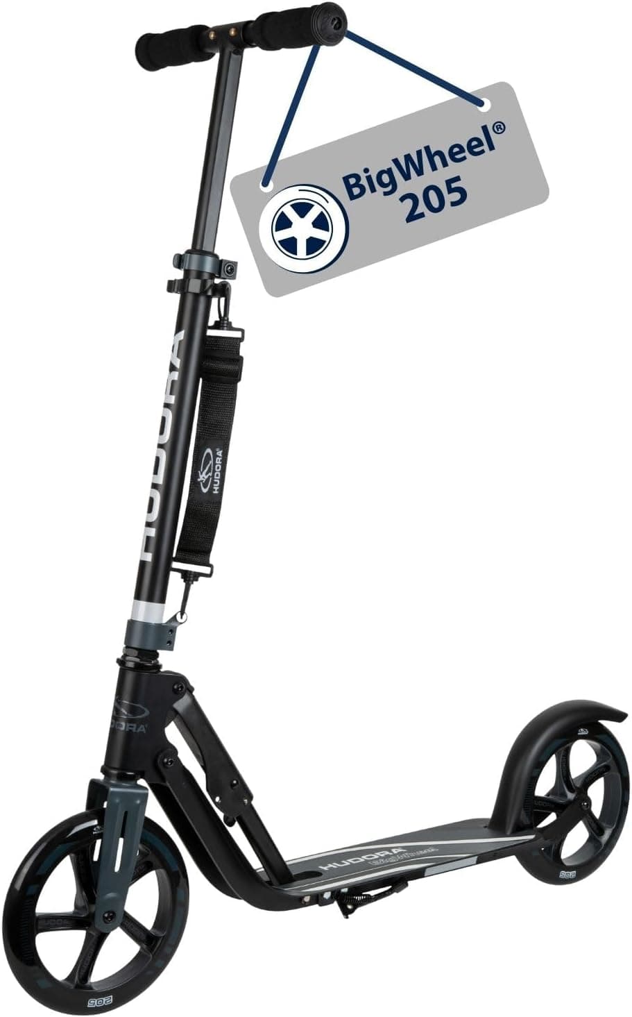 HUDORA BigWheel 205 Scooter - Scooter de alumínio robusto - Scooter urbano ajustável em altura e dobrável com cavalete - Scooter desportivo para crianças e adultos até 100 kg de peso