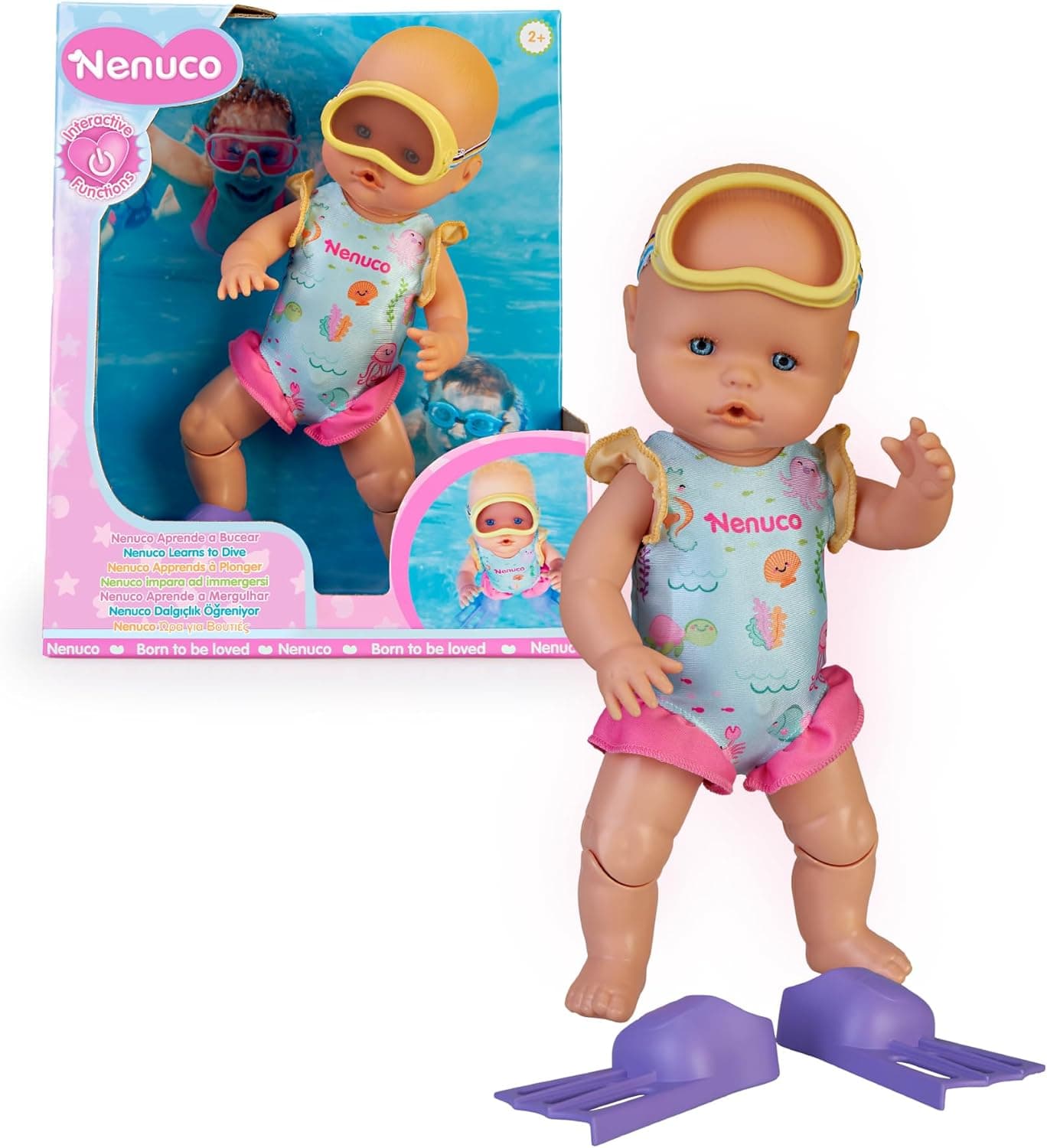 NENUCO - Aprenda a mergulhar! Boneco de 35 cm e corpo duro que move as suas pernas e nada sozinho. Com a sua ajuda, poderá mergulhar na água e mergulhar