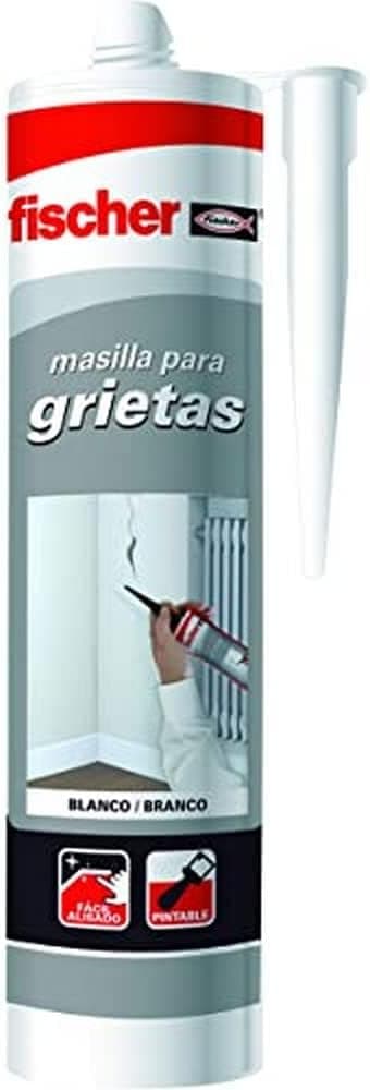 fischer - Massa acrílica branca para enchimento de fissuras, reparações internas, pintável, lavável com água, grande adesão multimaterial e de fácil aplicação (300 ml) - cor branca