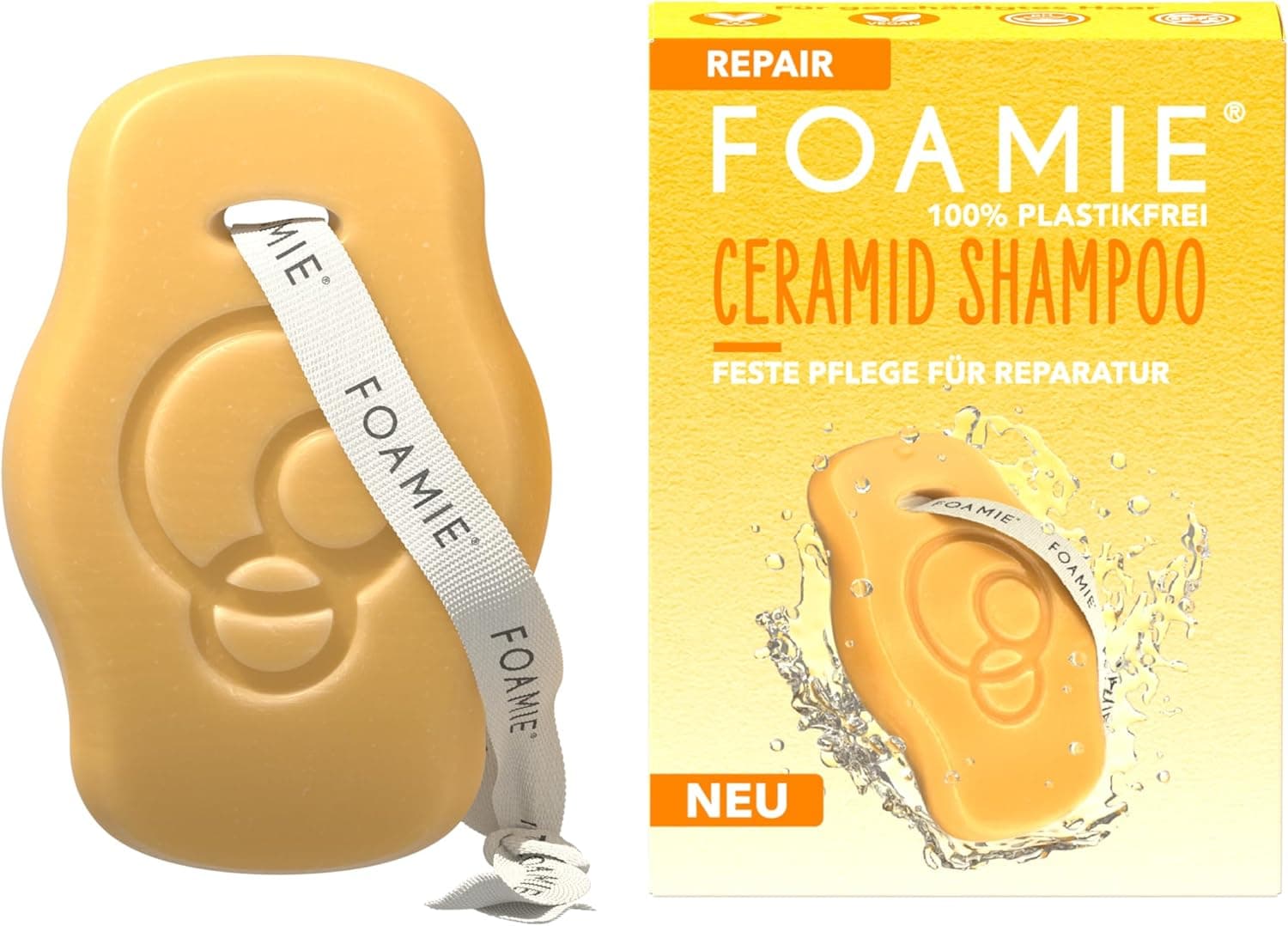 Foamie Champú Reparador | Champô sólido anti-frizz com ceramidas e óleo de marula para cabelo danificado, 80 g