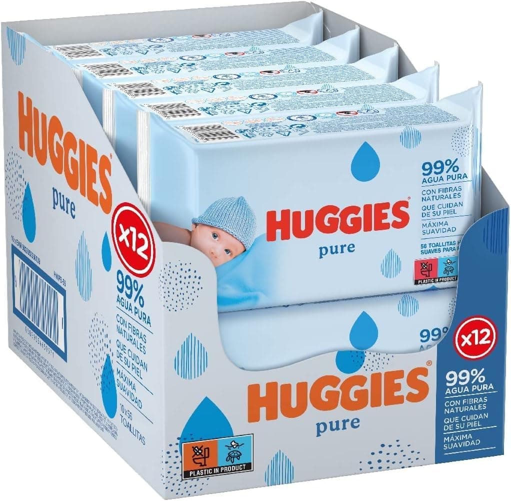 Huggies Pure Toalhetes para bebé, 99% de água pura, 12 pacotes de 56, total 672 toalhetes