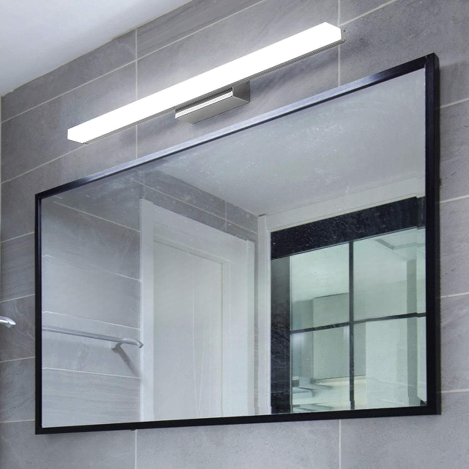Yafido Aplique espelho casa de banho interior LED 40 cm luz casa de banho candeeiro de parede espelho iluminação para maquilhagem 9 W branco frio 6000 K 800 LM prata não regulável