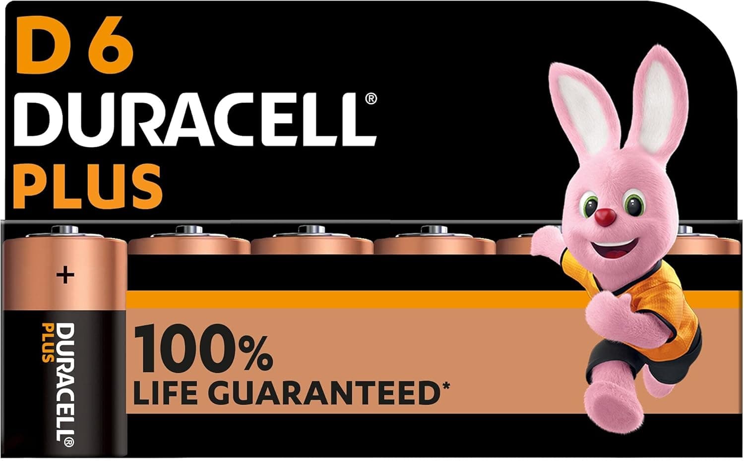 Duracell Plus pilhas D (pacote de 6) - alcalinas 1,5 V - 100% de duração garantida - Confiabilidade para dispositivos diários - embalagem sem plástico - 10 anos de armazenamento - LR20 MN1300