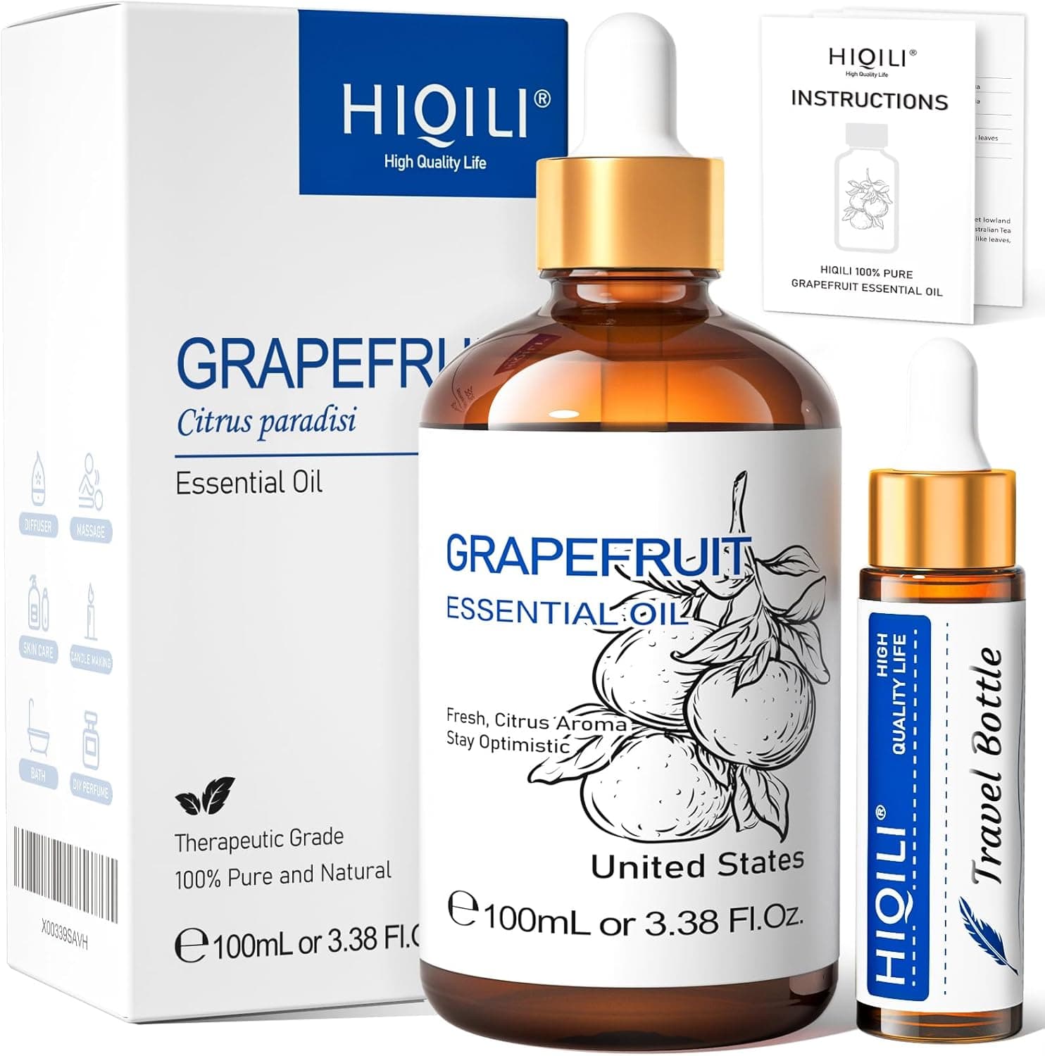 HIQILI 100 ml óleo essencial de toranja, para difusor de cuidados com a pele, 100% puro e natural