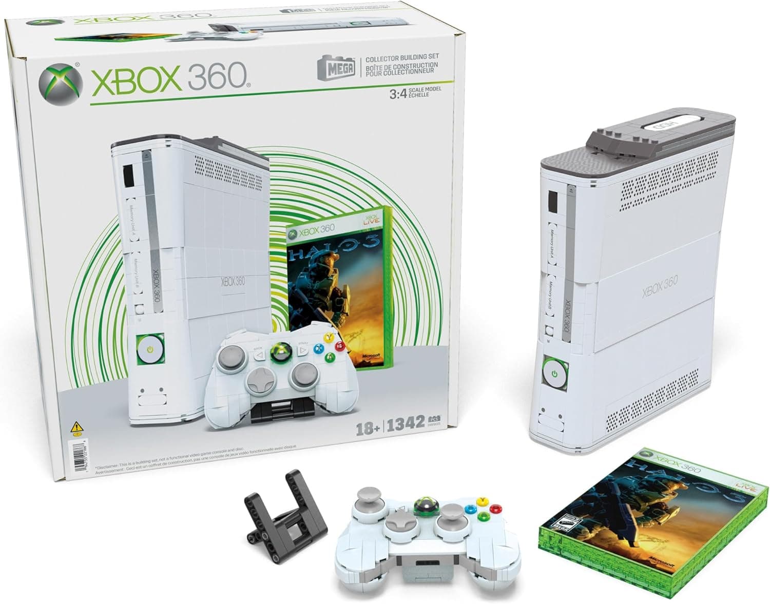 MEGA Xbox 360 Consola de blocos de construção com réplica de videojogo HALO 3, 1309 peças, brinquedo + 18 anos (Mattel HWW15)