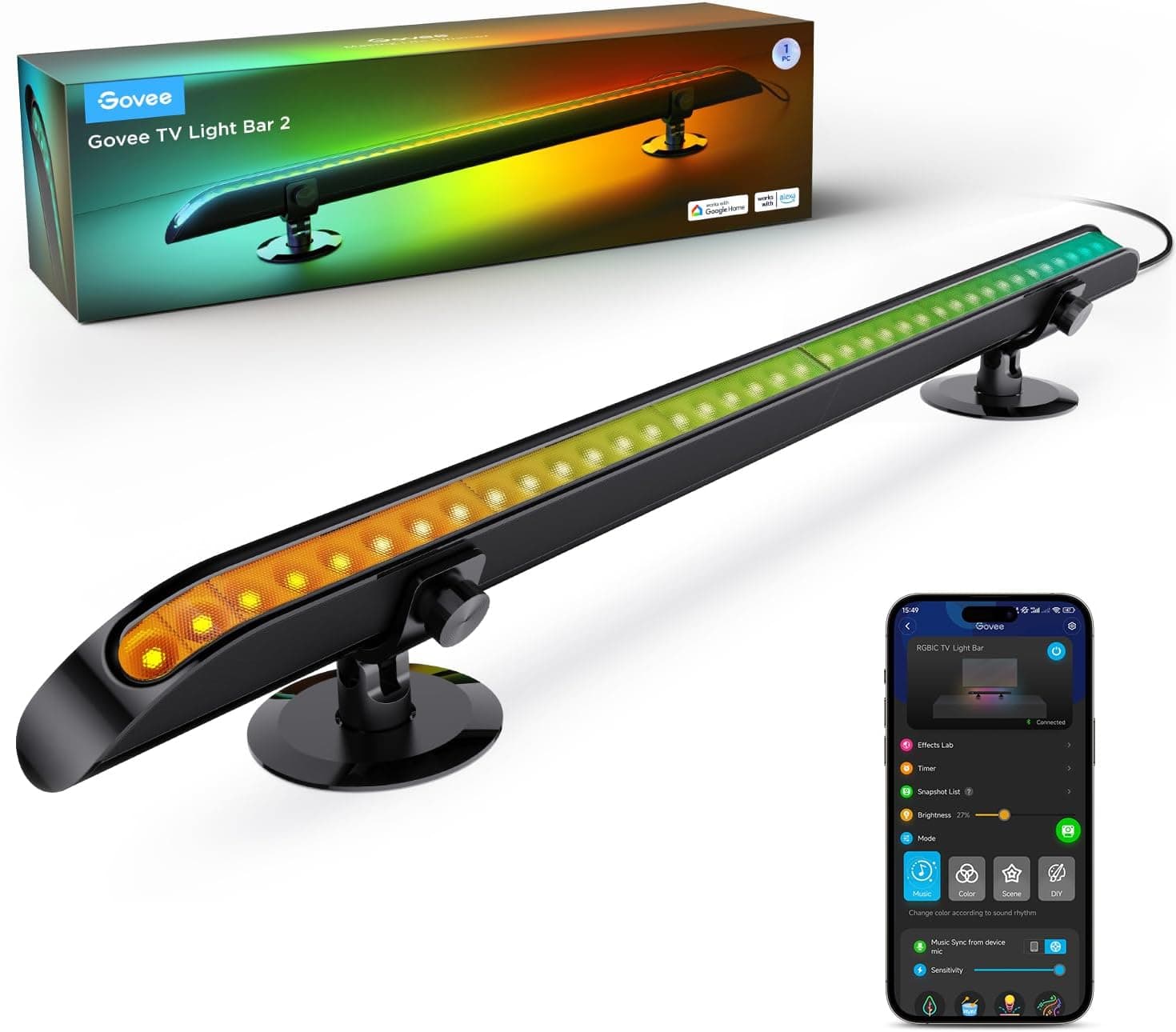 Govee Barra de luz para TV, barra LED RGBIC de 31 polegadas com várias opções de colocação, retroiluminação de TV para 55 a 70 polegadas