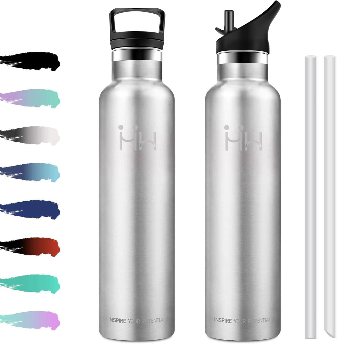 Garrafa de Água Termal 1L, Cantina com Canudo e Filtro, Fácil de Limpar, Sem BPA, Garrafa de Água em Aço Inox, Garrafa Térmica para Escritório, Caminhadas, Adultos, Bicicleta, Escola, Campismo, Ginásio