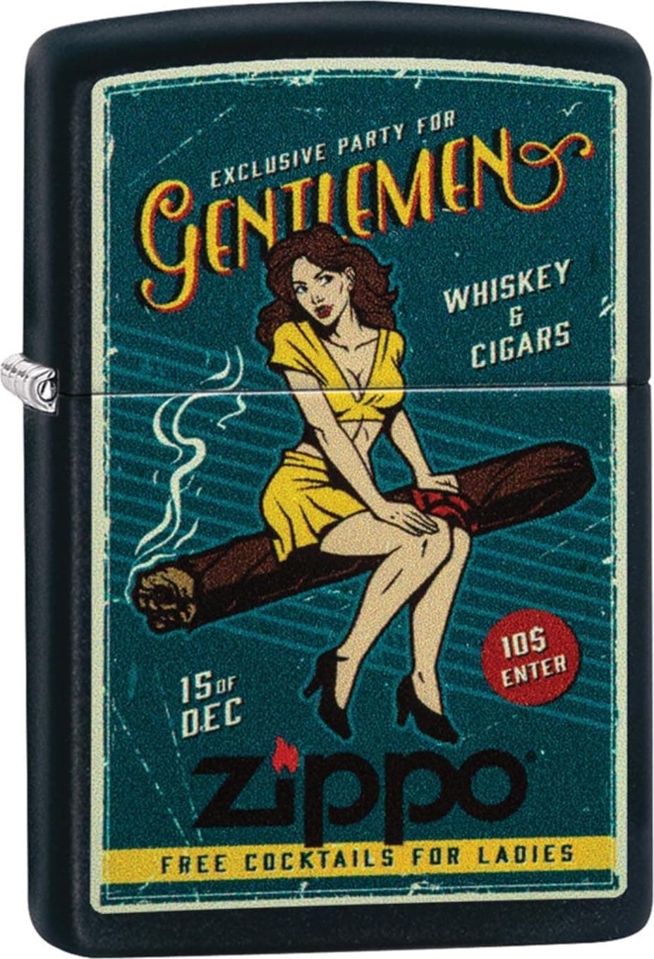 Zippo - Cigar Girl Design - Black Matte - Isqueiro para tempestades, recarregável, em caixa de presente (60005052)