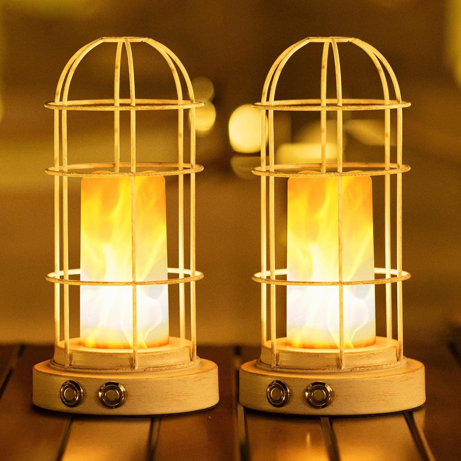 Pequenos candeeiros de mesa sem fios, conjunto de 2, com atenuação de 3 cores e vela LED de chama, com bateria de 5000 mAh