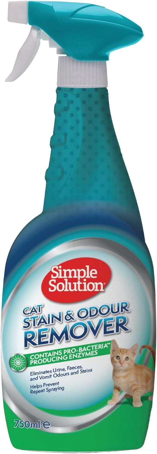 Simple Solution Removedor de manchas e odores de gatos, limpador enzimático com poder de limpeza pró-bactérias - 750 ml