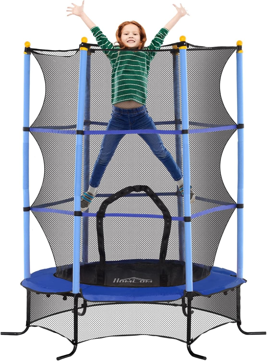 HOMCOM Cama elástica infantil trampolim para crianças de +3 anos, com rede de segurança e estrutura de aço, carga de 50 kg para interior e exterior