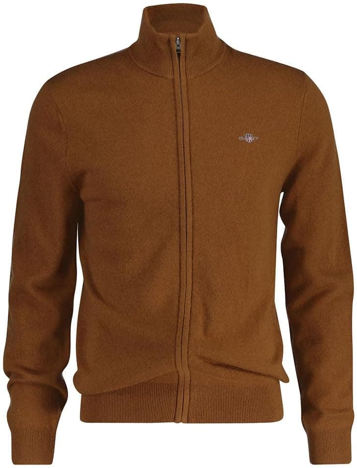 GANT Cardigã extrafino com fecho de correr de lã de cordeiro camisola homem