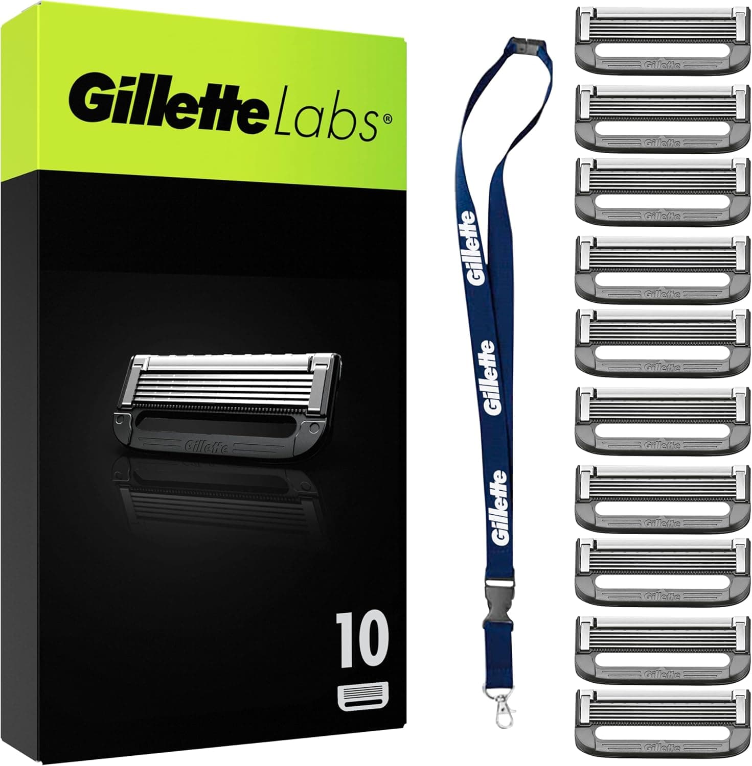 Gillette Labs Pack de 10 peças de reposição para máquinas de barbear, lâminas de barbear com 5 folhas e faixa de lubrificante, compatível com todas as máquinas GilletteLabs