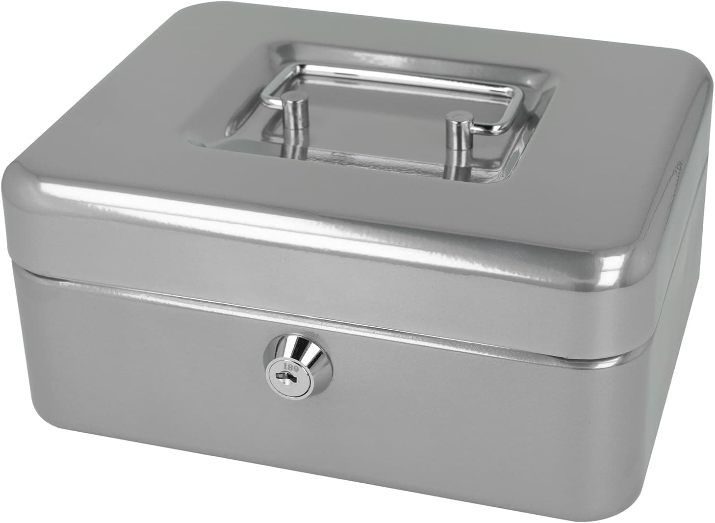 Westcott Caixa de dinheiro com fechadura (20 cm) prata | caixa com fechadura de chapa de aço com 2 chaves | inserção removível para moedas com 3 compartimentos | E-51001 SILVER