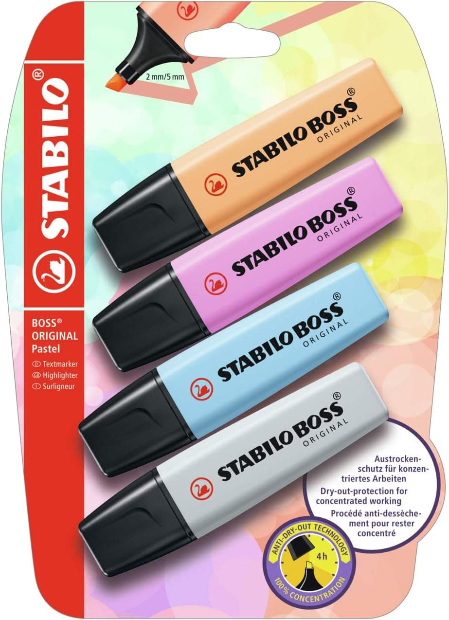Marcador STABILO BOSS ORIGINAL pastel - pacote com 4 cores pastel
