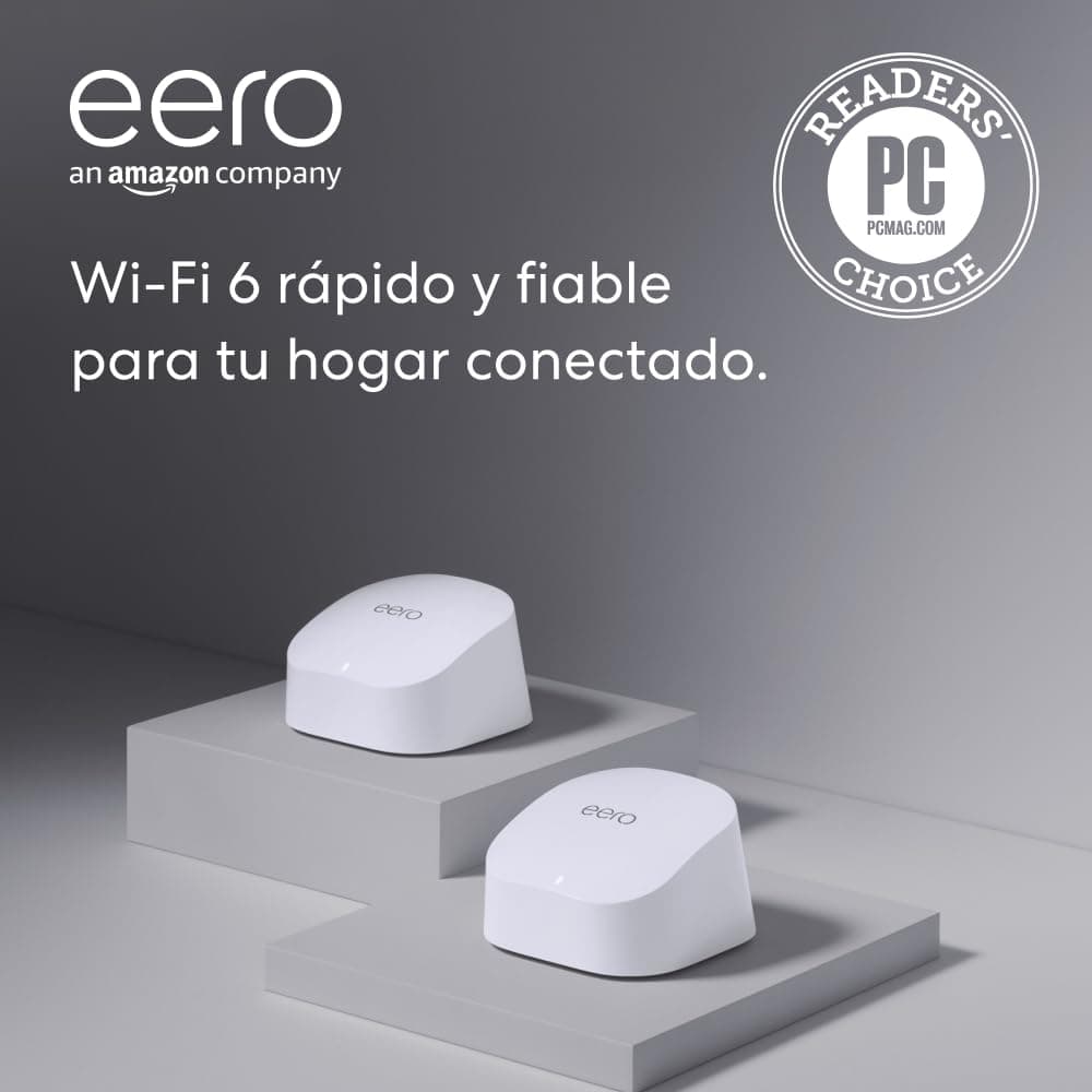 Router wifi de malla eero 6 de Amazon | Con Ethernet de 900 Mb/s, 280 m2 de cobertura y capacidad para conectar más de 75 dispositivos | pack de 2, modelo de 2021