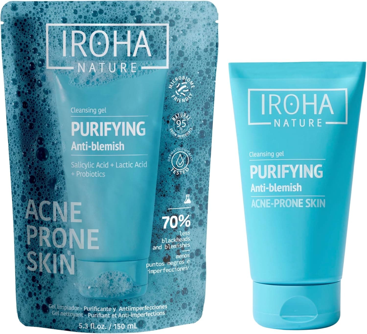 Iroha Nature - Limpador purificador anti-imperfeições | ácido salicílico e probióticos | limpeza profunda e reduz grãos e pontos pretos | gel limpeza facial pele com tendência acne