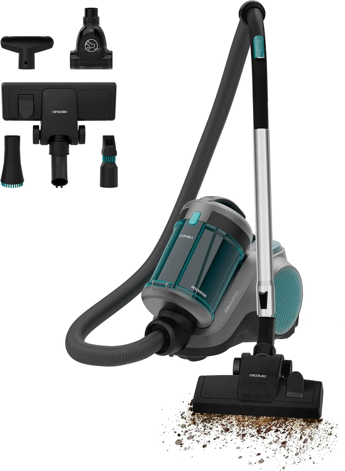 Cecotec Aspirador de trenó com ou sem saco Conga Rockstar Cyclonic Powerbag. 900 W, sucção potente de 175 AW e 20 Kpa, depósito 2 litros, fácil de limpar e higiénico, rádio de ação de 10 m, 4