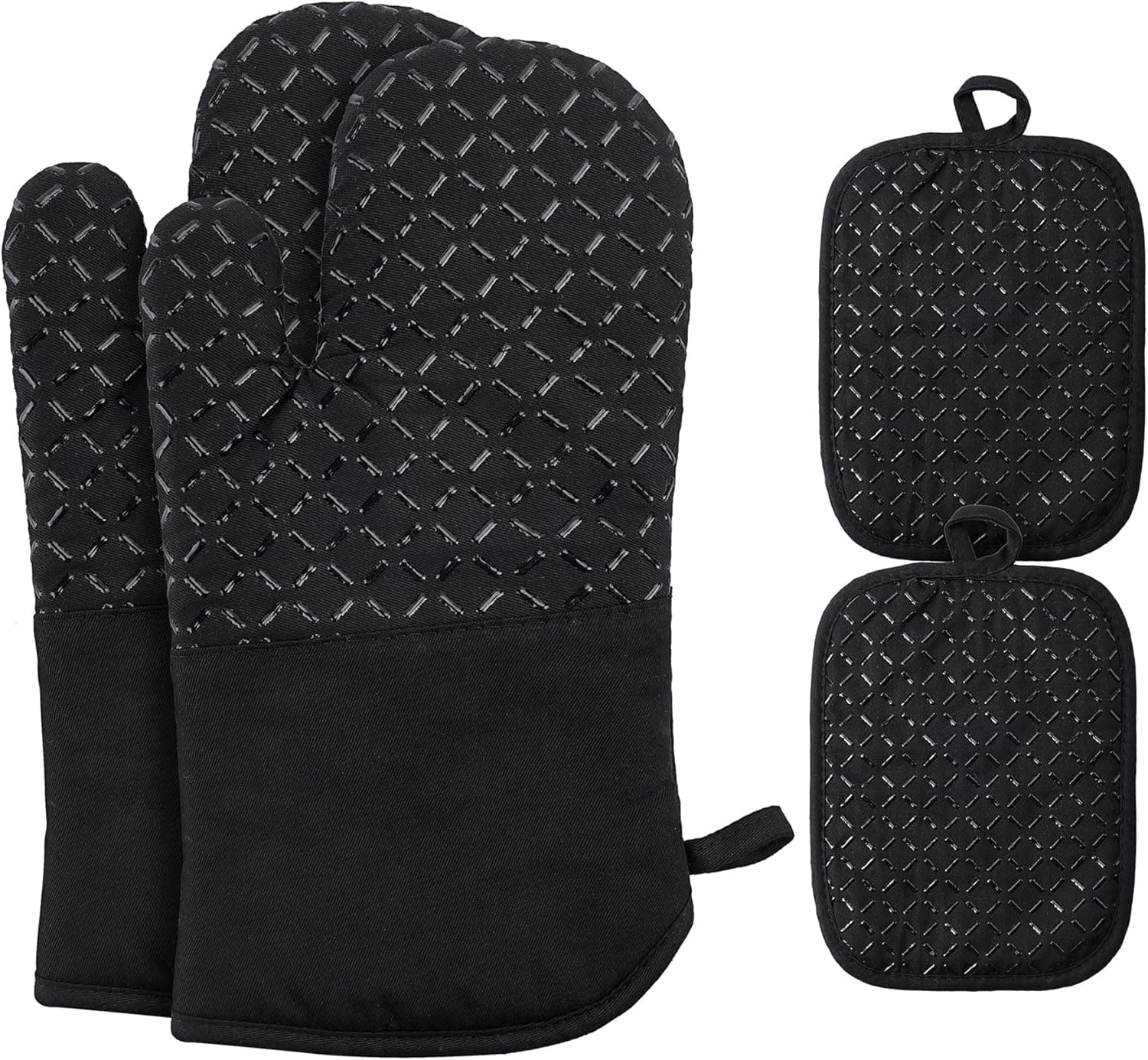 Ankway Conjunto de 4 luvas para forno, luvas de cozinha, luvas de cozinha resistentes ao calor e antiderrapantes, algodão macio, luvas de cozinha de silicone de espessura longa e flexível (pegas