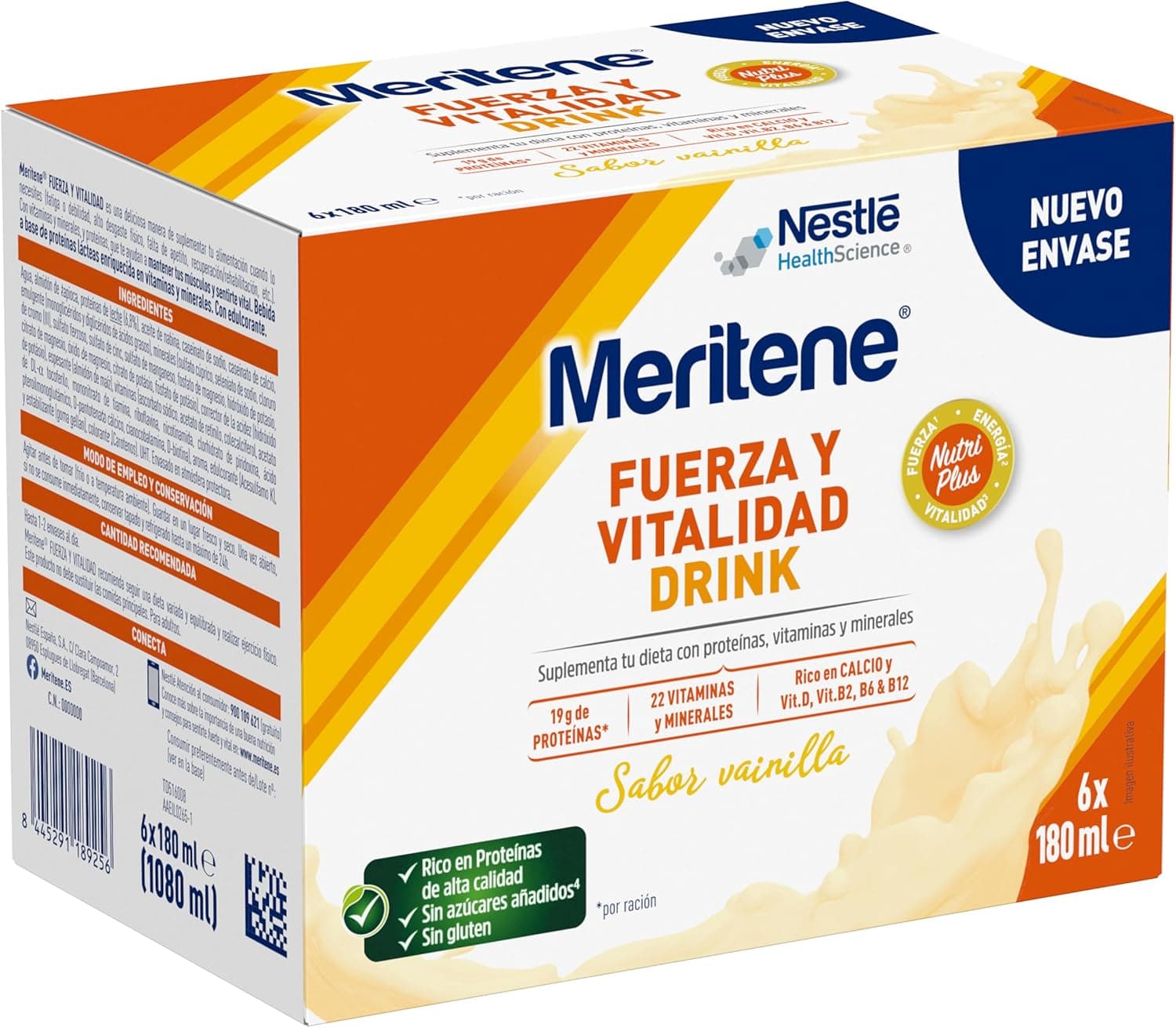 Meritene Strength and Vitality | Batido de baunilha com proteínas, vitaminas e minerais, pack de 6 x 180 ml