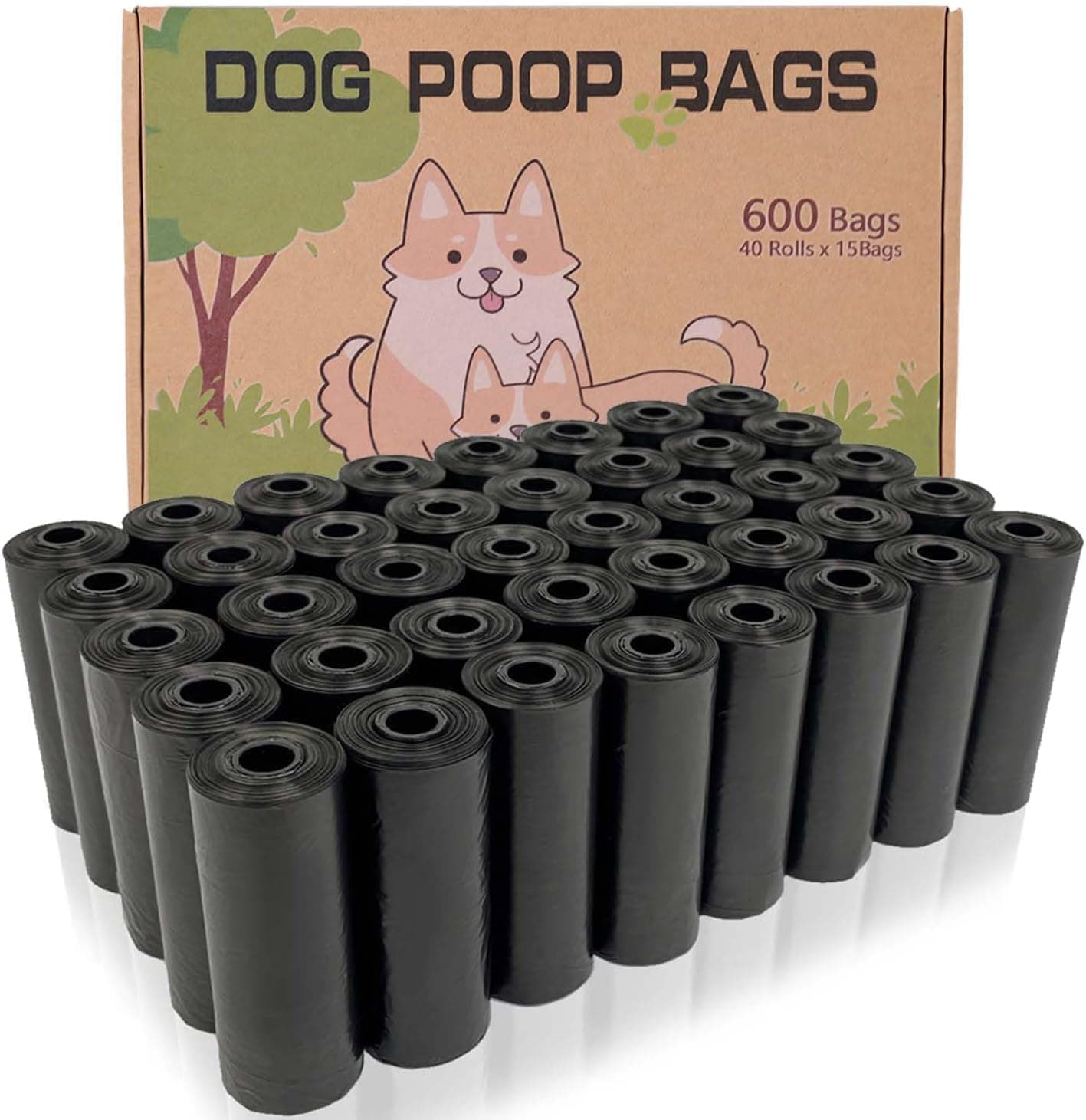 AiTodos® 600 peças Sacos de cão para cacho, preto, sacos de excrementos para cães, adequado para sair de casa, 30  21,5 cm, material de polietileno, portátil (40 rolos, 15 por rolo) - Poop Bags