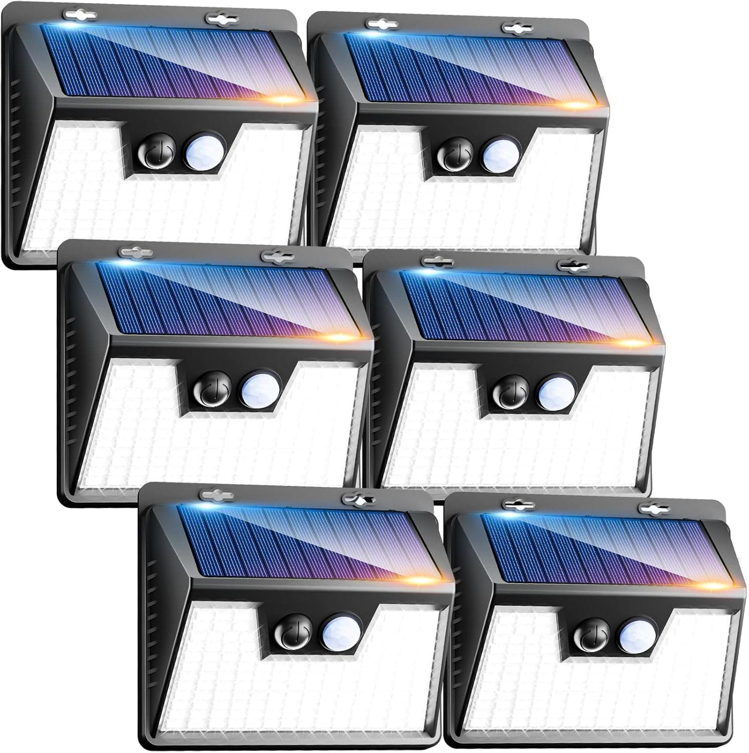 kolpop Luz solar exterior potente, [6 pacotes/140 LED] Focos LED solares exteriores 3 modos, luz solar exterior com sensor de movimento impermeável IP65 luzes solares led exterior jardim para terraço