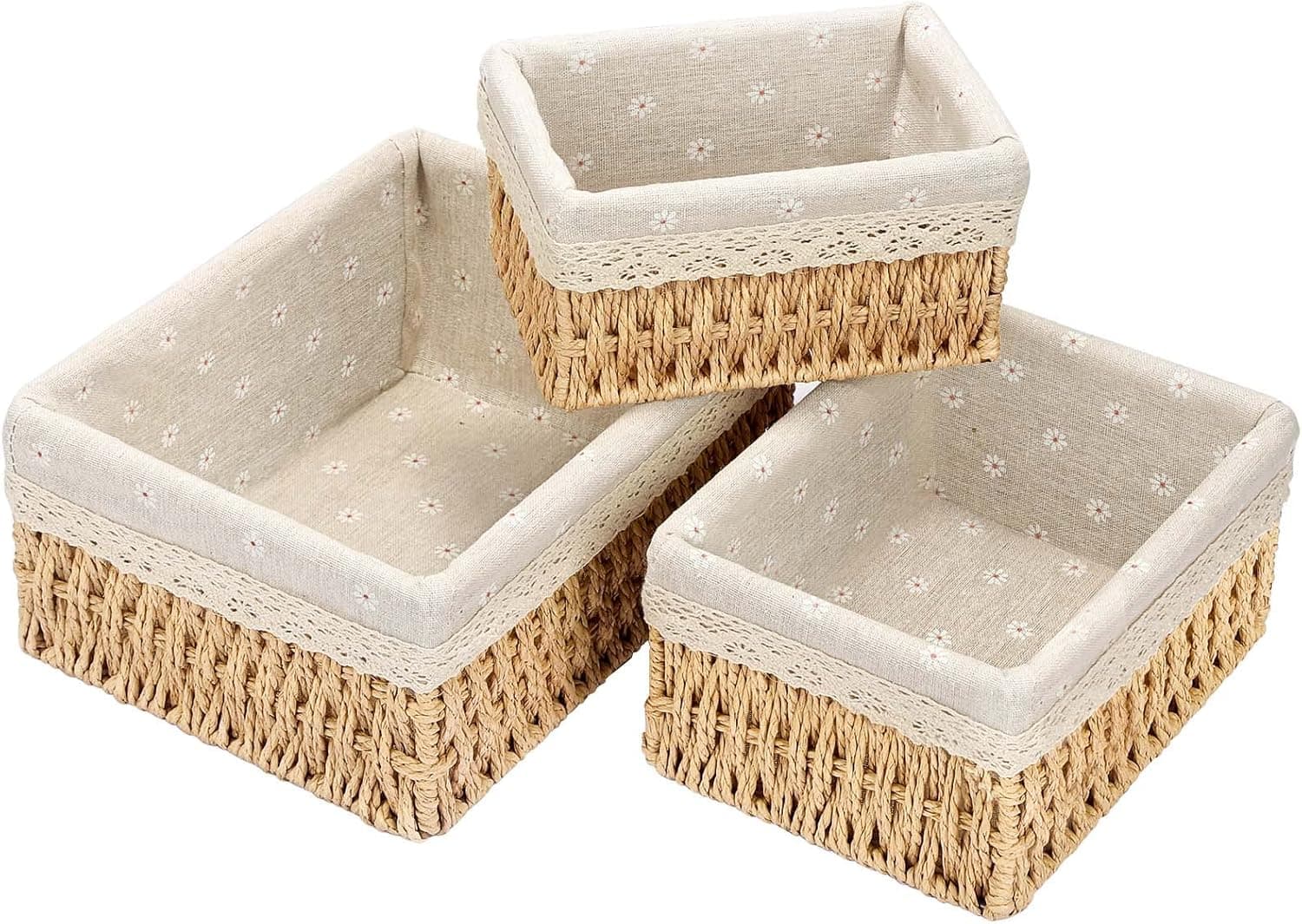 Sosayet | Conjunto de 3 cestos organizadores trançados para arrumação de brinquedos e quarto de crianças