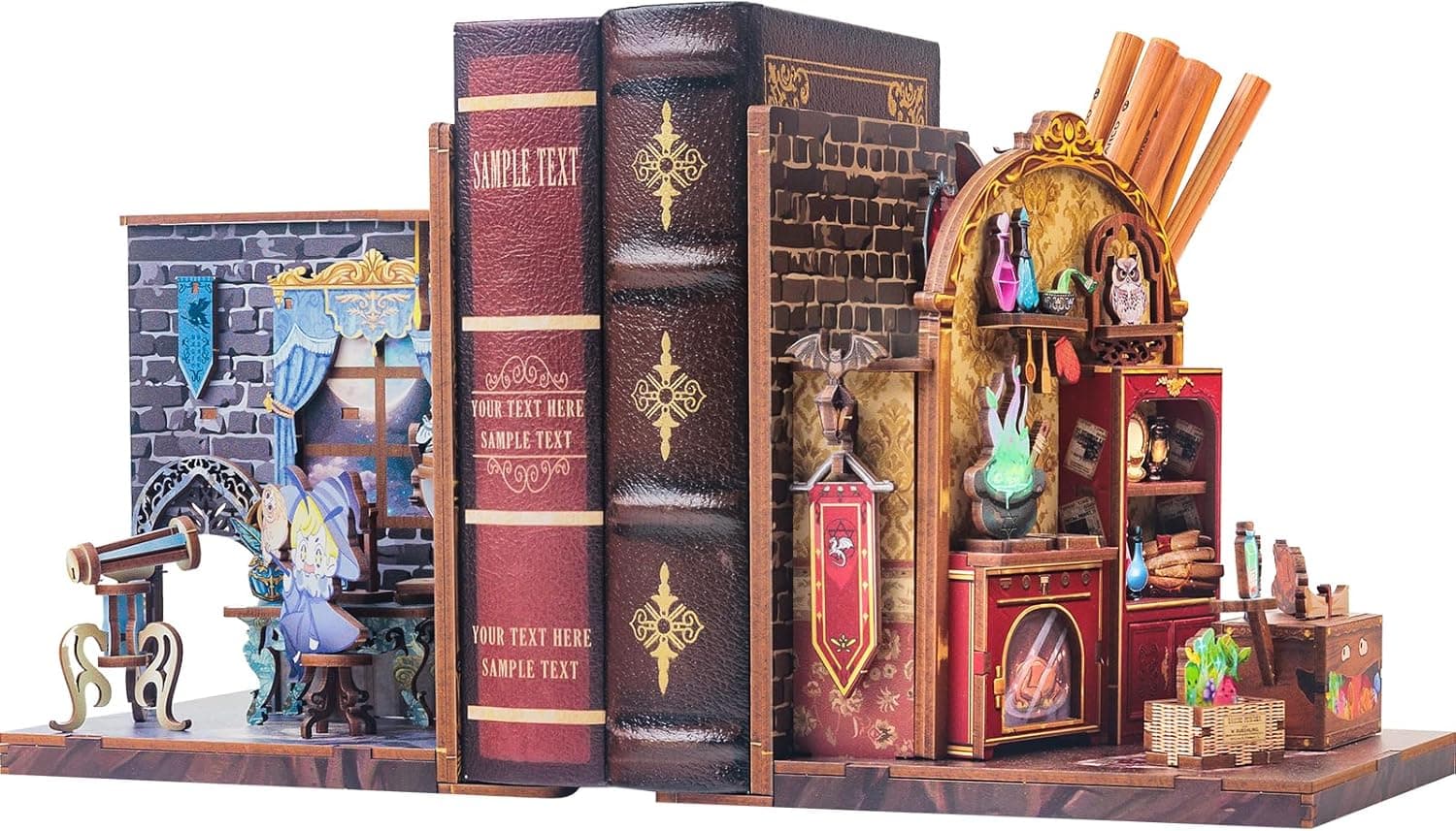 CUTEBEE Book Nook | Kit de construção em madeira para casa em miniatura decorativa de estante