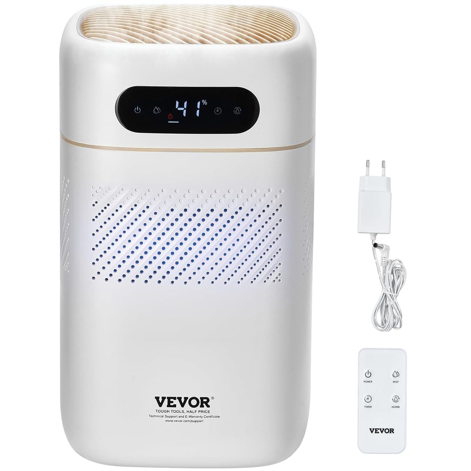 VEVOR Humidificador vaporativo inteligente para toda a casa, 480 ml/h, 3 velocidades e temporizador de 1 a 12 h, filtro premium, modo de suspensão silencioso para quarto, 5 l, SJFS 220 x 380 mm