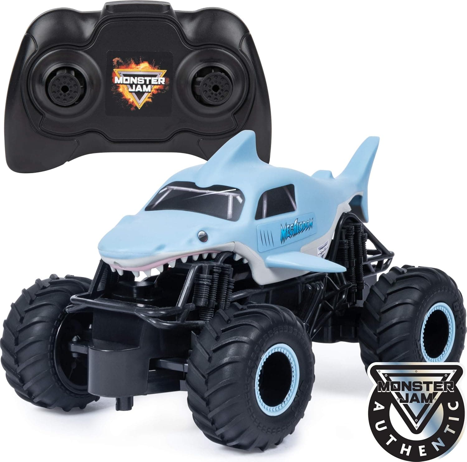 Monster Jam - Carro TELEDIRIGIDO MEGALODON - carro RC Monster Truck Megalodon em escala 1:24-2,4 GHZ até 76 m - 6044952 - brinquedos crianças 4 anos +
