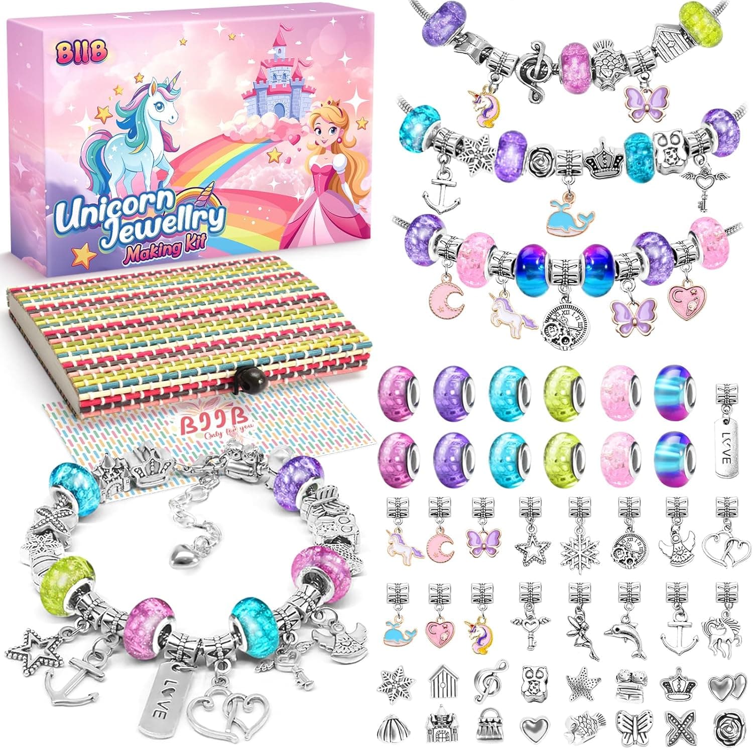 BIIB Kit de contas para fazer pulseiras, presente para meninas
