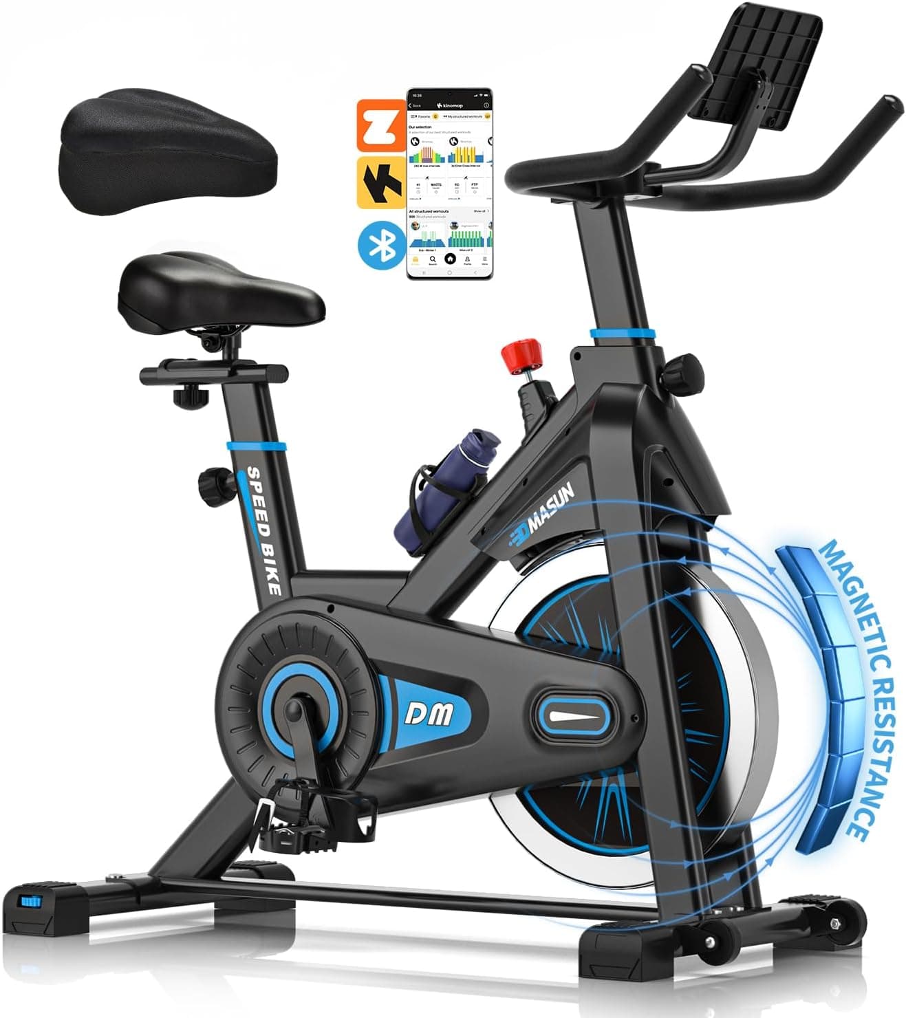 Bicicleta estática, bicicleta estática profissional DMASUN, com ecrã LCD e porta-copos, exercício silencioso seguro, almofada de assento confortável, capacidade de 160 kg (capa de selim de bicicleta