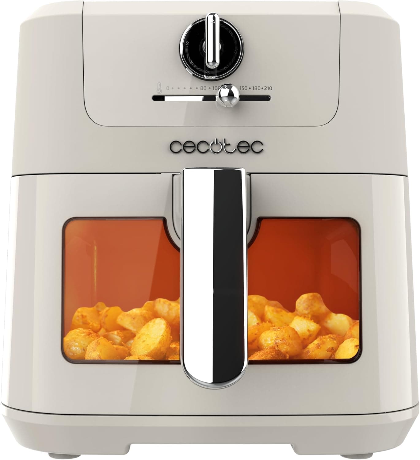 Cecotec Frigideira de ar sem óleo de 5 l com janela Air Fryer Cecofry Antique 5000 Window. 1500 W, Digital, área de cozinha de 5 l e tecnologia PerfectCook, design retro em bege
