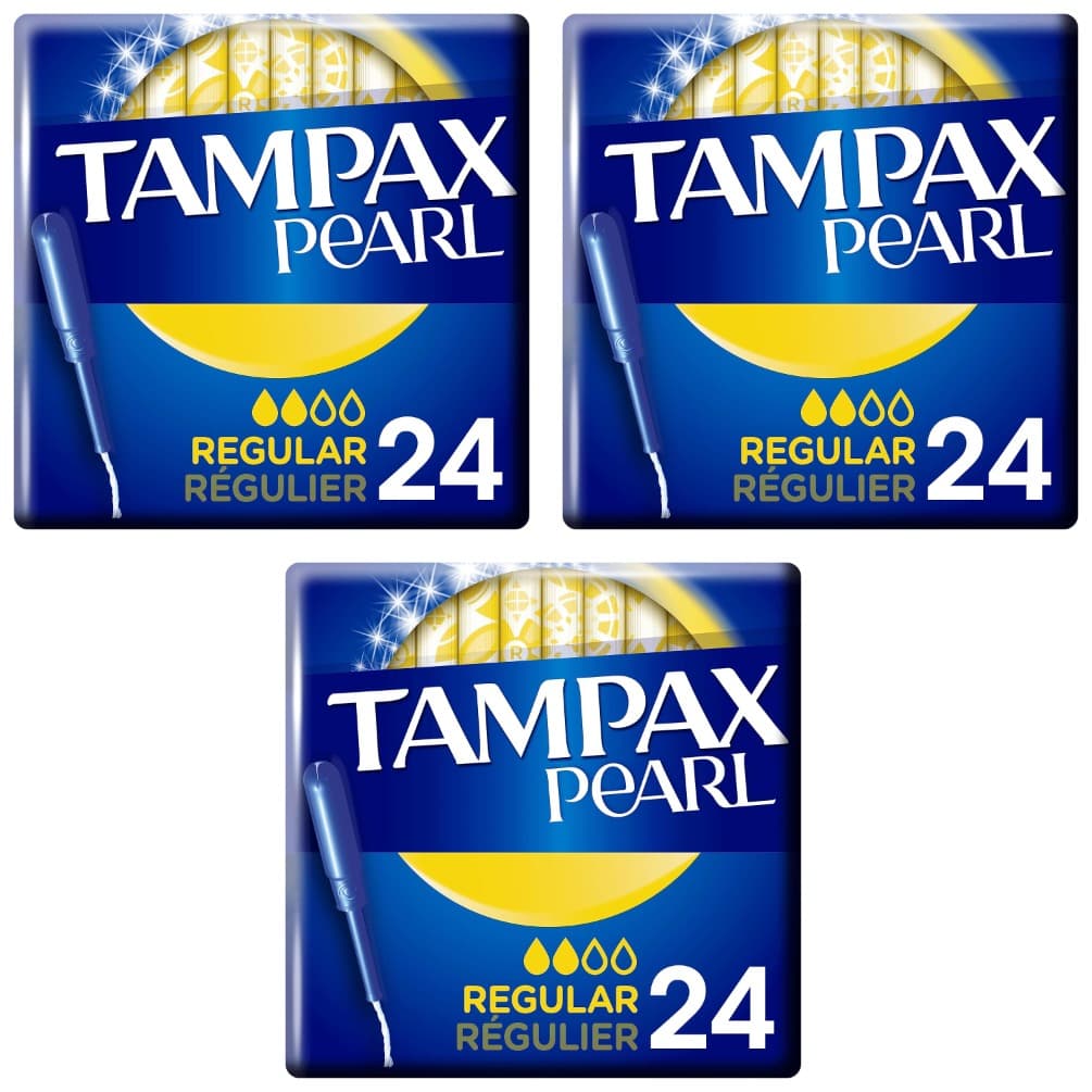 Tampax Pearl regular tampões com aplicador, adaptam-se à forma do seu corpo, evitam perdas, 24 unidades x 3