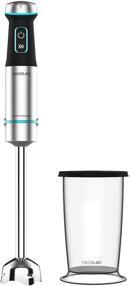 Cecotec Liquidificadora de mão Power TitanBlack 1200 XL. 1200 W, Tecnologia CrossBlades com lâminas de 4 folhas, pé XL, sino anti-salpicos, seletor de velocidade, inclui copo de 800 ml