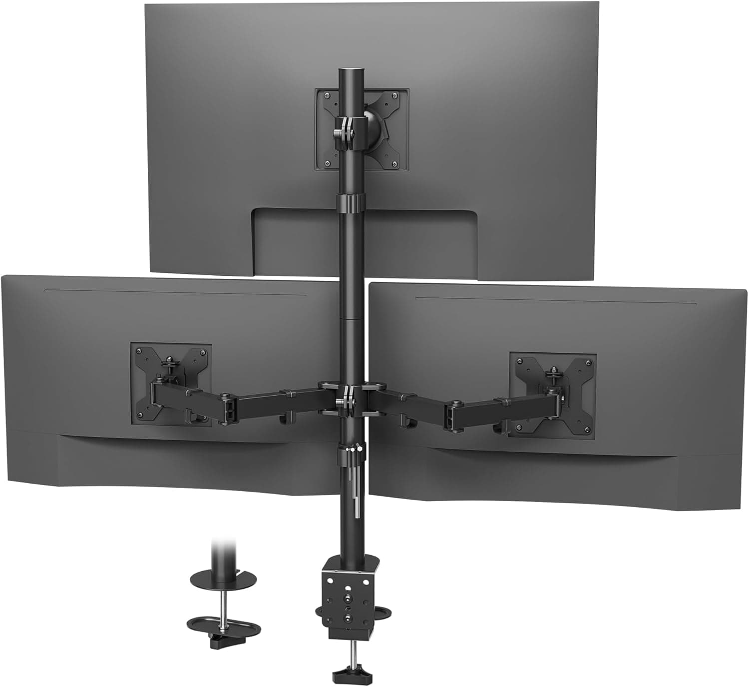 BONTEC Suporte para monitor triplo, para 1 ecrã de 32 polegadas e 2 de 27 polegadas, suporta 10 kg, braço com ajuste de movimento completo, VESA de 75/100 mm, suporte de secretária para escritório