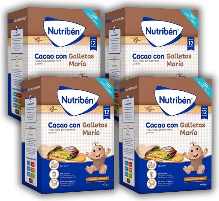 Nutribén Papel de cacau com bolachas maria, a partir de 12 meses, 500 g x 4