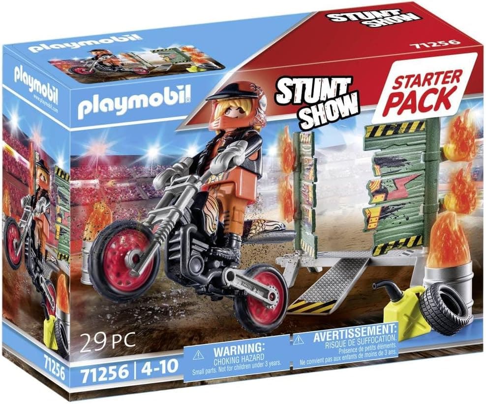 PLAYMOBIL Starter Pack, Stuntshow Moto com parede de fogo 71256, a partir de 4 anos