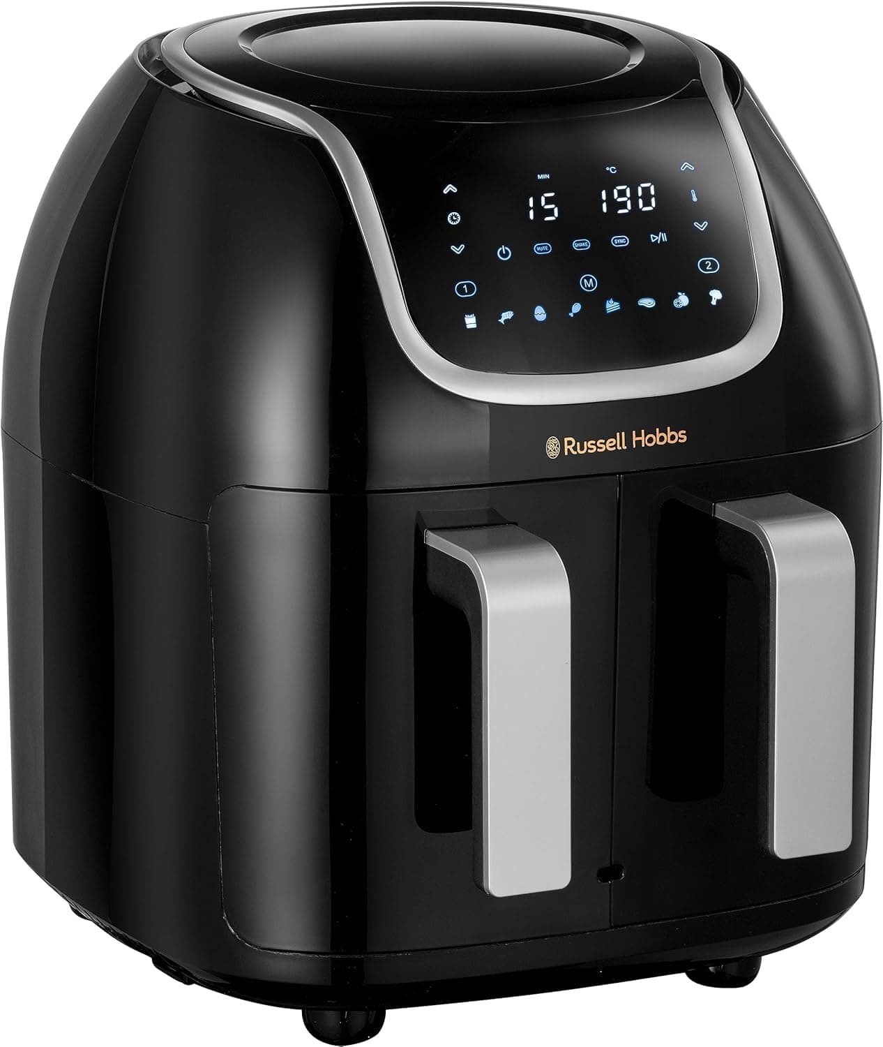 Russell Hobbs Frigideira de ar dupla de 8,5 l, fritadeira sem óleo, dois estilos reguláveis por separado, dietética, cozedura sincronizável, 8 programas, tátil, digital, até 200 º C, 27290-56S