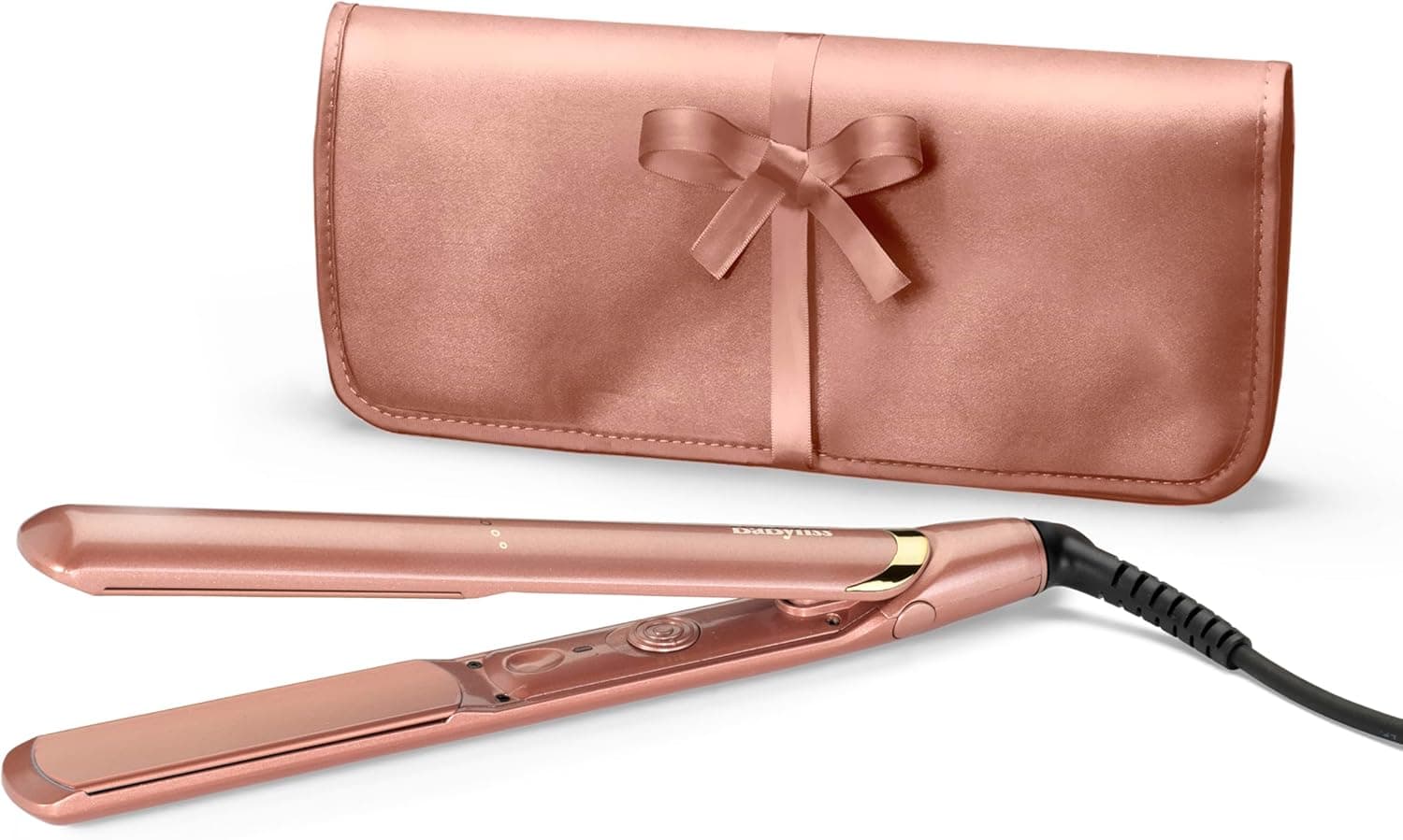 BaByliss 2598PE Ferro de cabelo Rose Gold, placas de cerâmica ultramacias, voltagem múltipla, aquecimento ultra-rápido (15 s), 3 níveis de temperatura