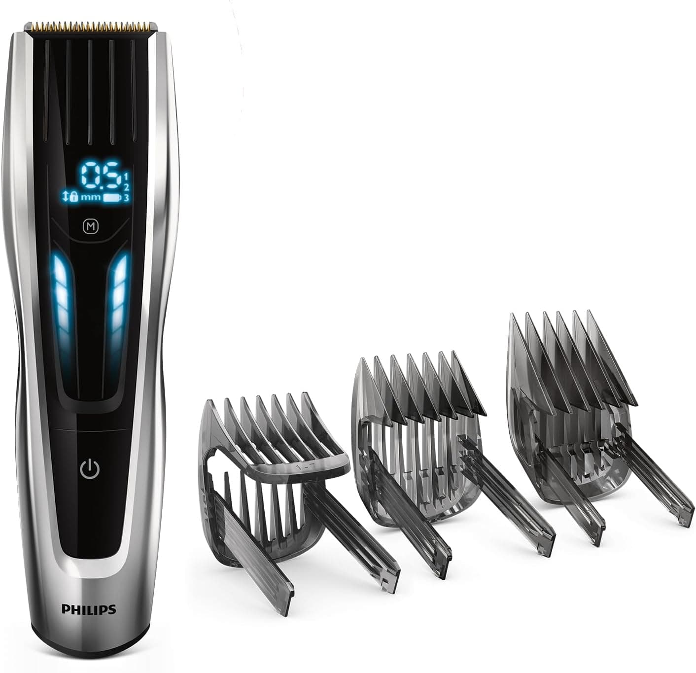 Cortapelos serie 9000 de Philips, afeitadora eléctrica y recortador para hombres, control táctil digital, potencia máxima, corte de pelo perfecto, cuchillas de titanio, 400 posiciones de longitud, 120 min. de uso sin cable, modelo HC9450/15