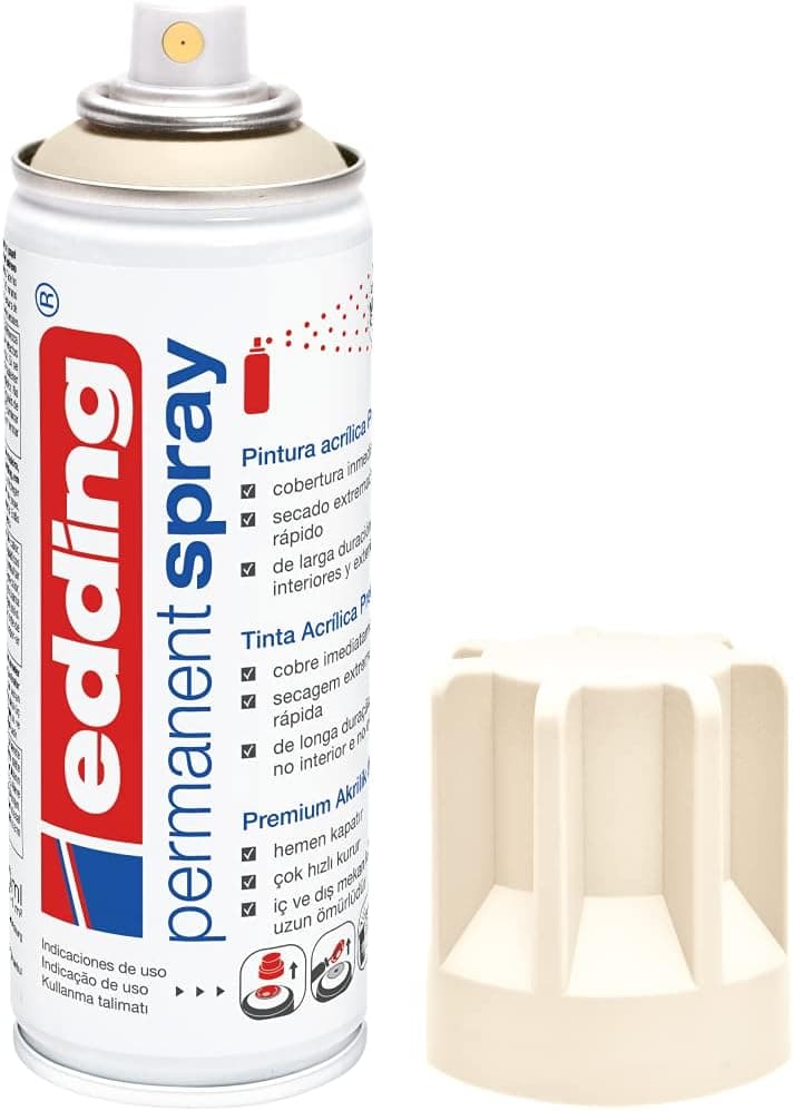 Edding 5200 Permanent Spray | Tinta acrílica em spray mate marfim para decoração em vidro metal madeira cerâmica plástico e tela 200 ml