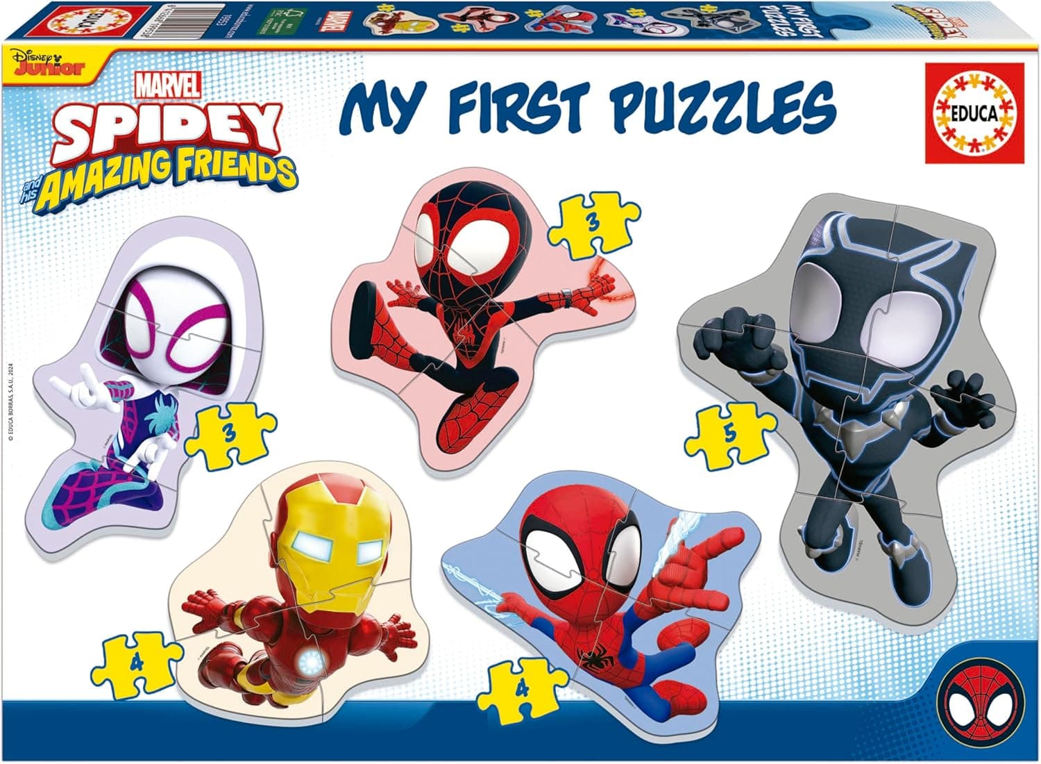 Educa - My First Puzzles Spidey | Conjunto de 5 puzzles progressivos de 3 a 5 peças para aprender com diferentes níveis de dificuldade à medida que crescem. Recomendado a partir de 2 anos (19952)