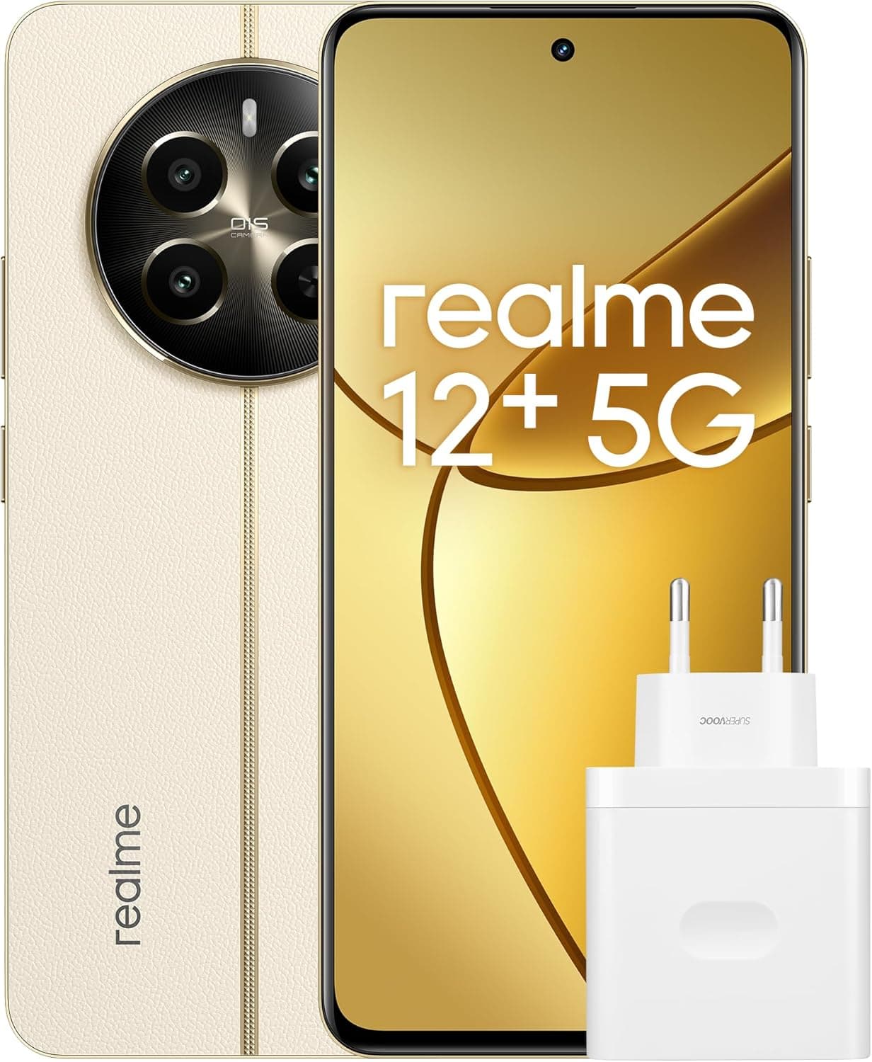 realme 12 Telemóvel 5G, 8 + 256 GB, câmara para retrato Sony LYT-600 OIS, ecrã AMOLED ultrafluído de 120 Hz, conjunto de chips Dimensity 7050 5G, 5000 mAh, NFC, bege, exclusivo da Amazon